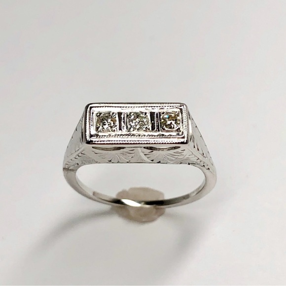 Jewelry - 14K White Gold 0.15TCW Natural DIAMONDS Filigree Ring 2.57g